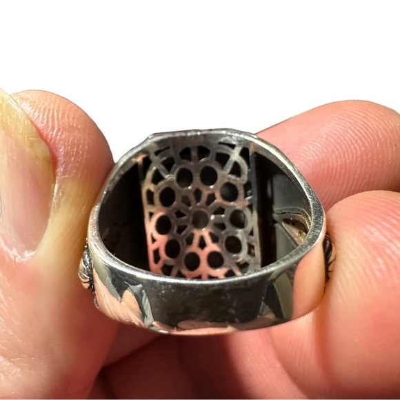 Artisan Crafted Ornate 925 Sterling Silver White Buffalo Cabochon Size 11 14.5g - Picture 11 of 14